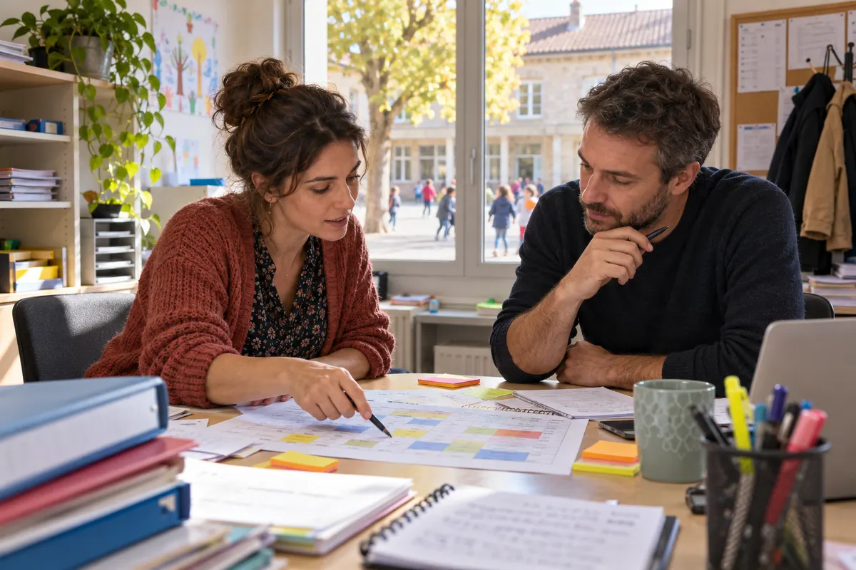 Illustration de deux personnes préparant l’organisation d’un service