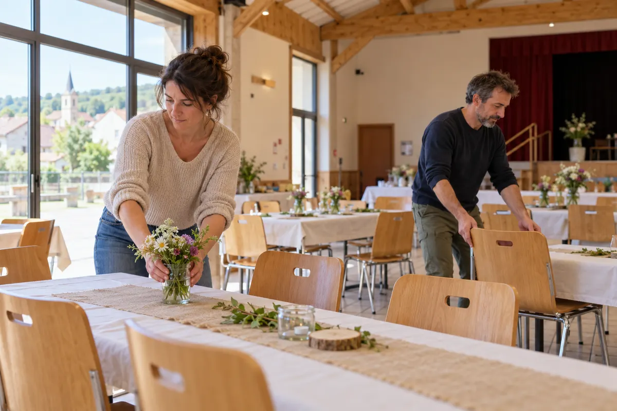 Préparation d’une salle municipale pour un événement associatif